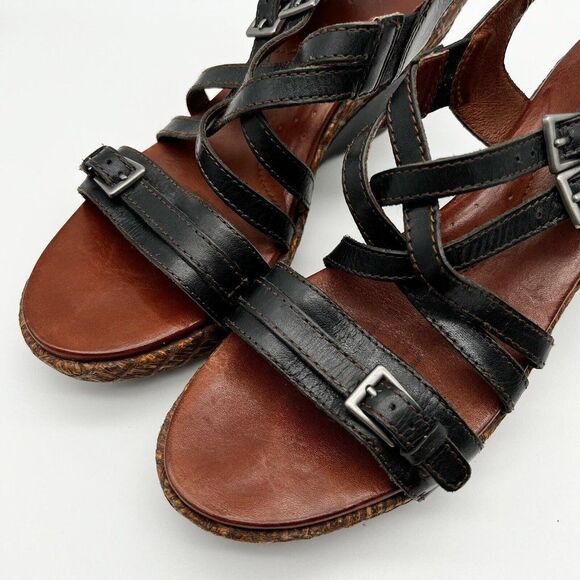 Naya Maize Black Leather Strappy Slingback Wedge Platform Sandals Size 11 - Picture 7 of 13